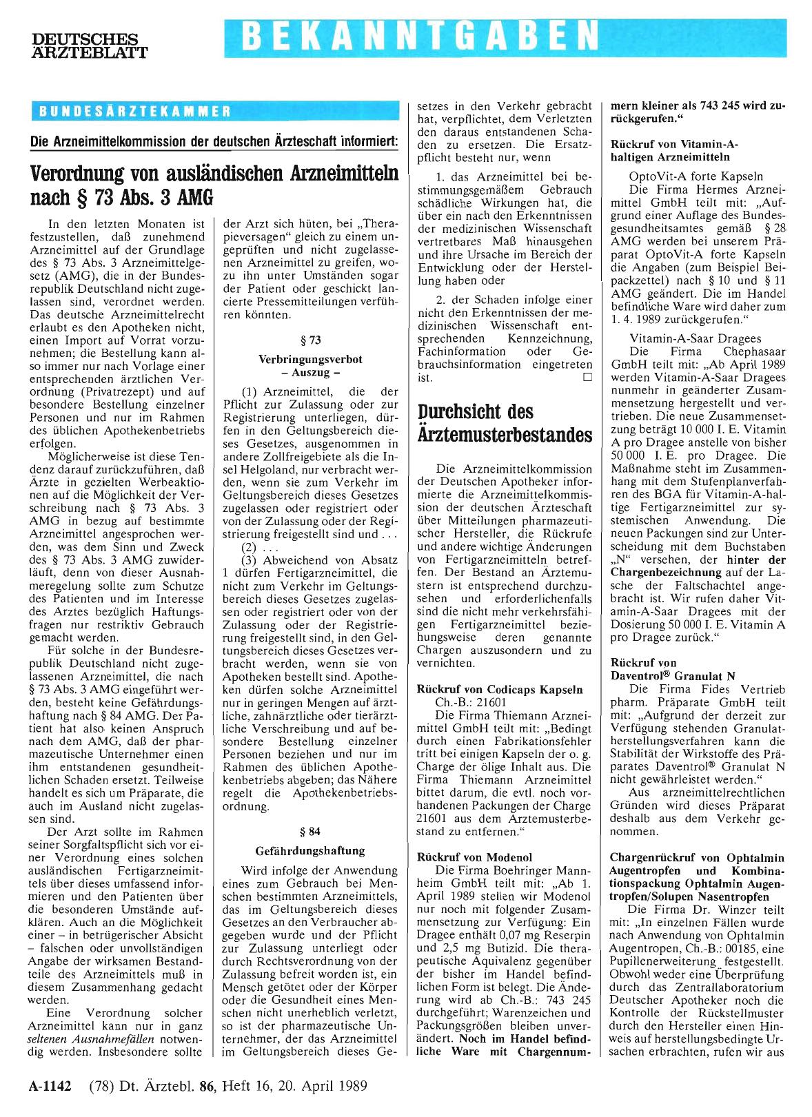 Vorschauseite 1: Verordnung von ausländischen Arzneimitteln nach § 73 Abs. 3 AMG