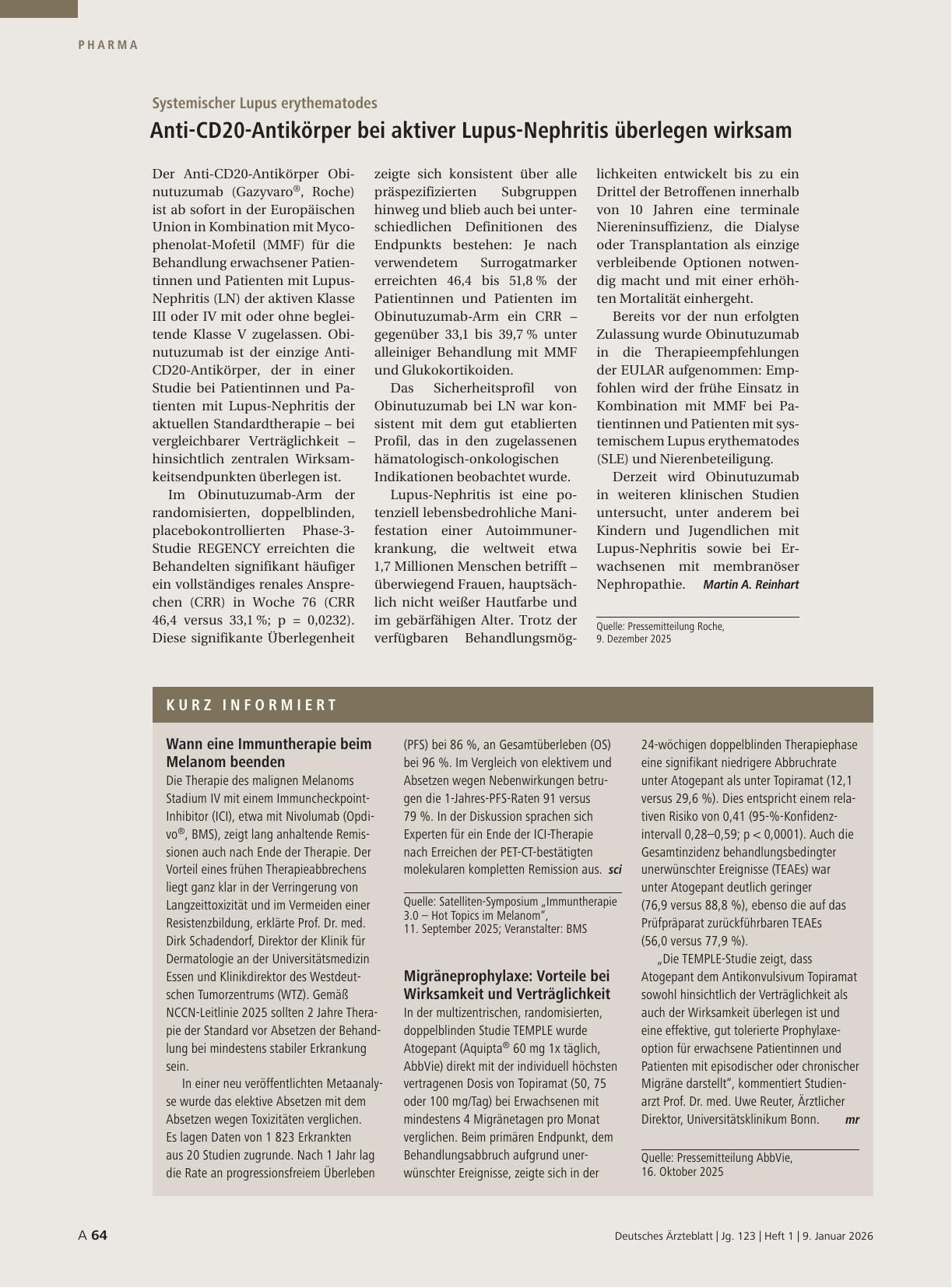Vorschauseite 1: Systemischer Lupus erythematodes: Anti-CD20-Antikörper bei aktiver Lupus-Nephritis überlegen wirksam