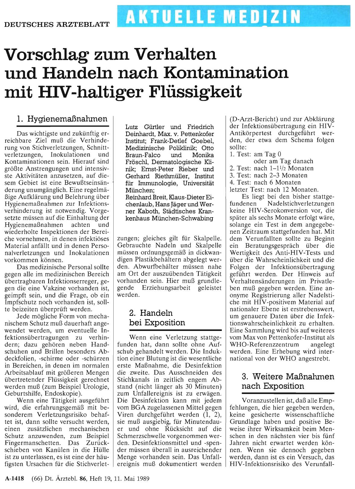 Vorschauseite 1: Vorschlag zum Verhalten und Handeln nach Kontamination mit HIV-haltiger Flüssigkeit