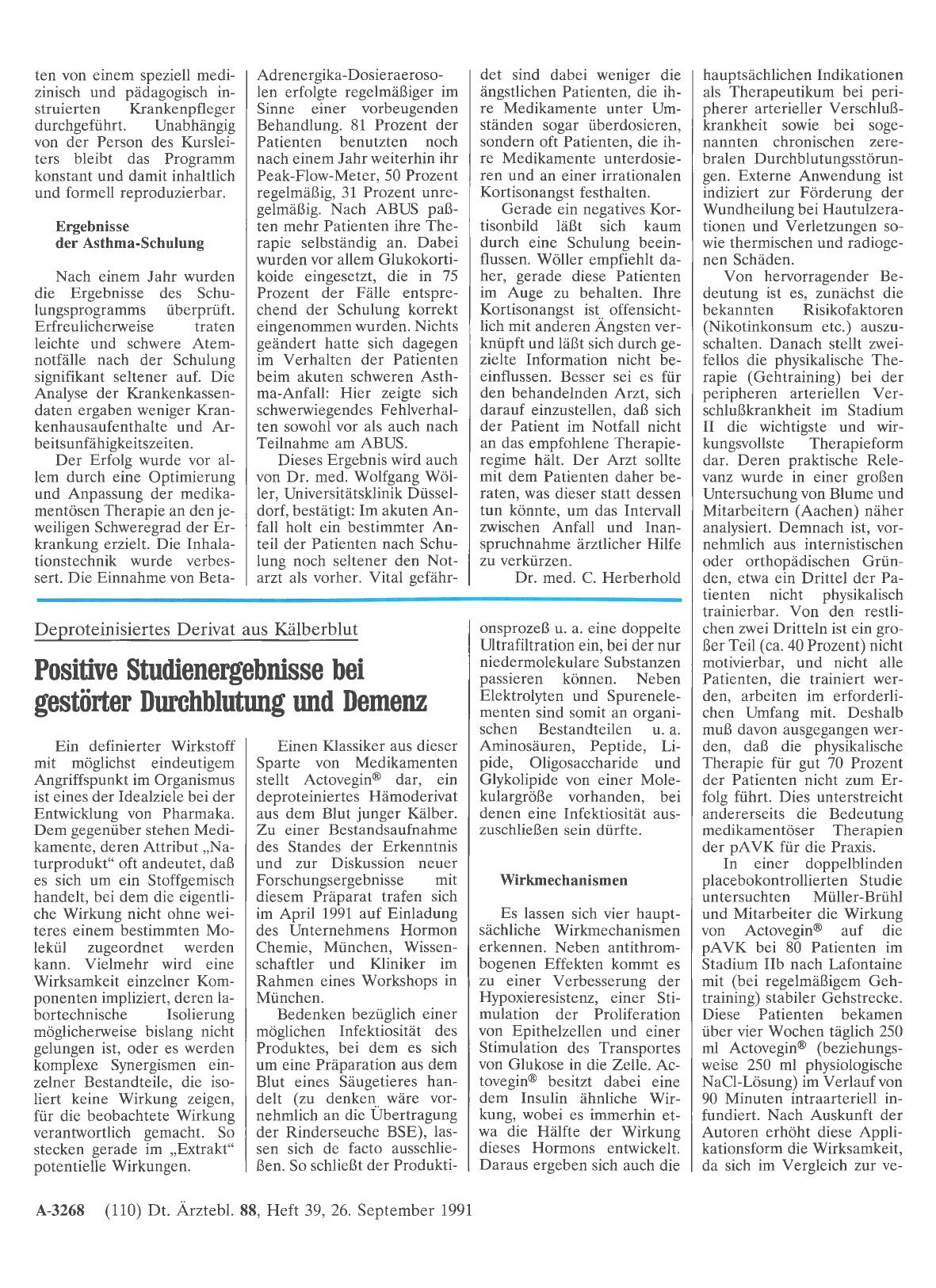Vorschauseite 1: Deproteinisiertes Derivat aus Kälberblut: Positive Studienergebnisse bei gestörter Durchblutung und Demenz