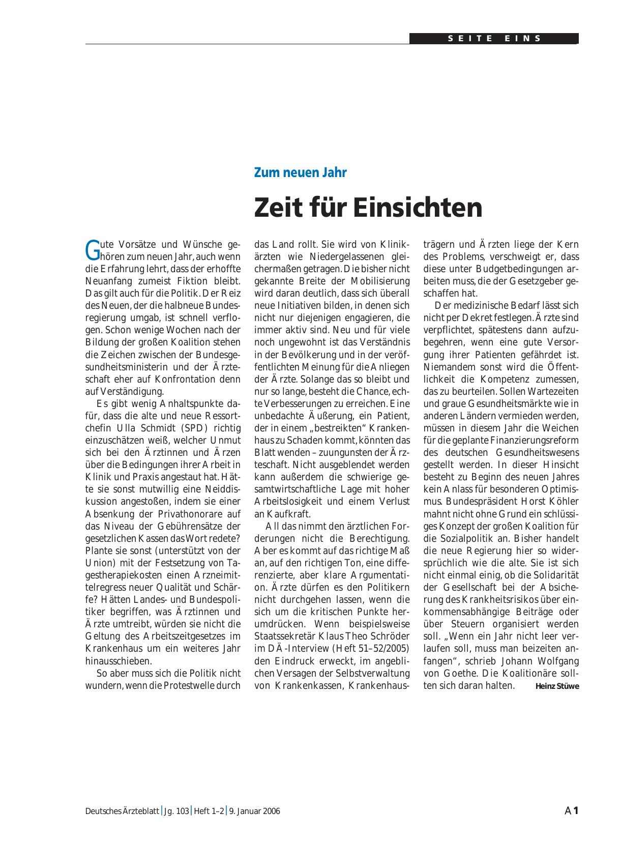 Vorschauseite 1: Zum neuen Jahr: Zeit für Einsichten