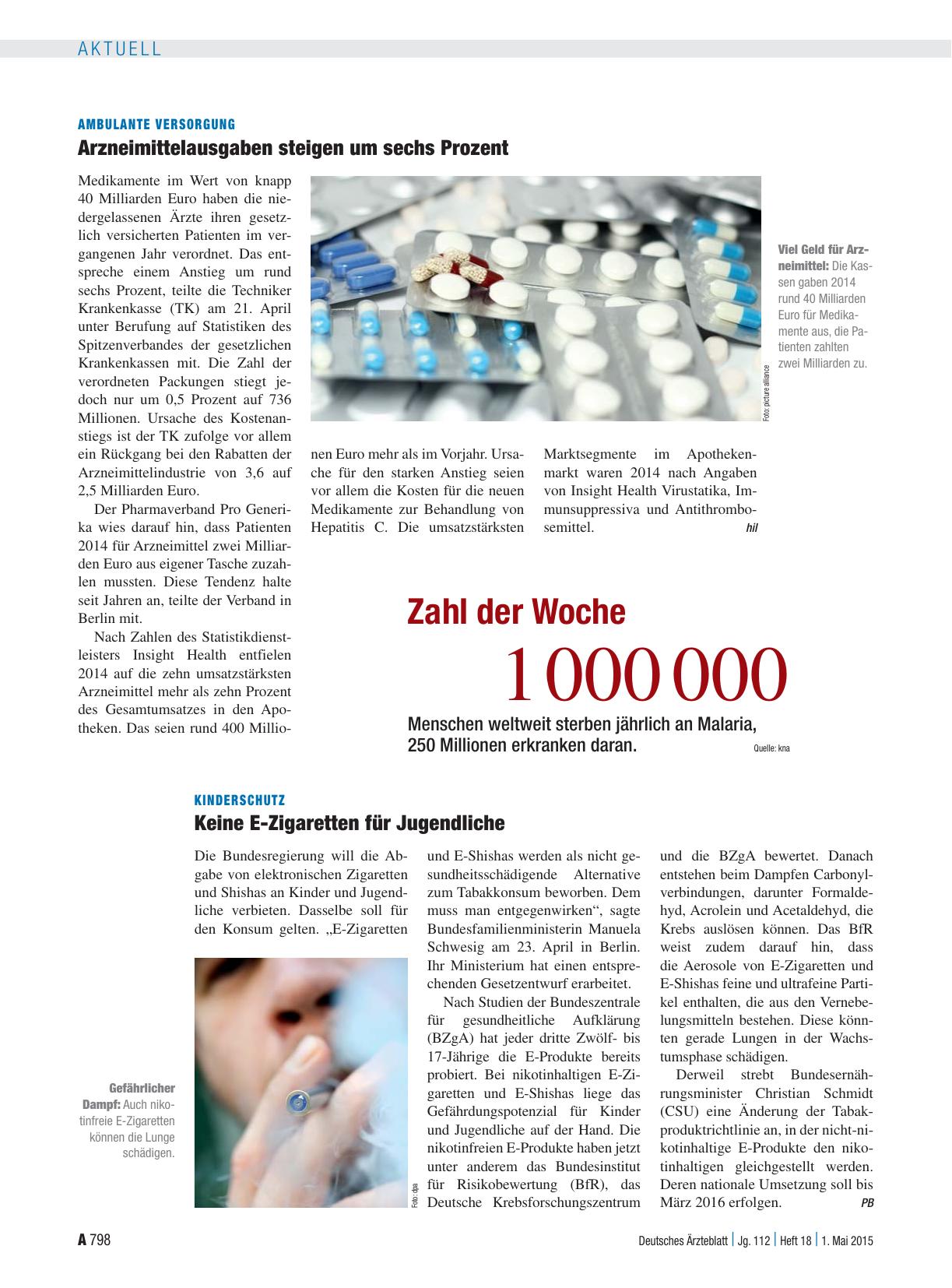 Vorschauseite 1: Ambulante Versorgung: Arzneimittelausgaben steigen um sechs Prozent