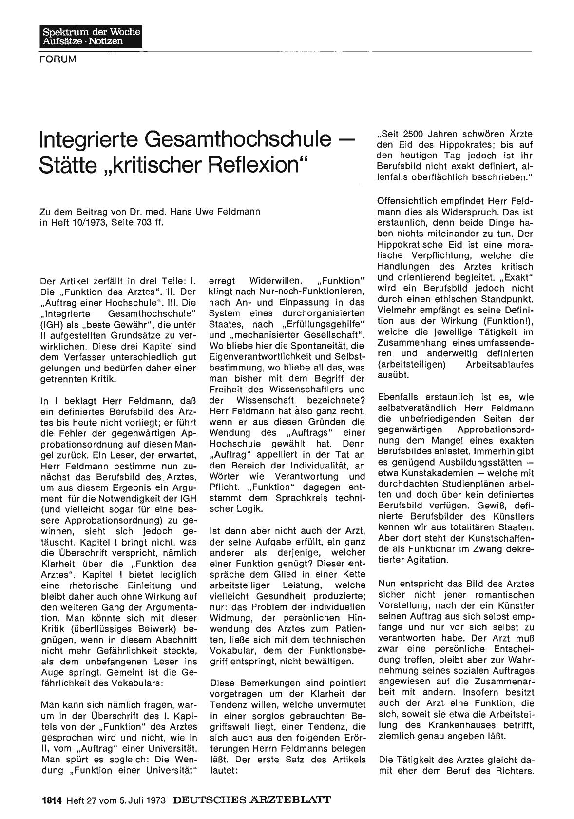 Vorschauseite 1: Integrierte Gesamthochschule — Stätte „kritischer Reflexion"