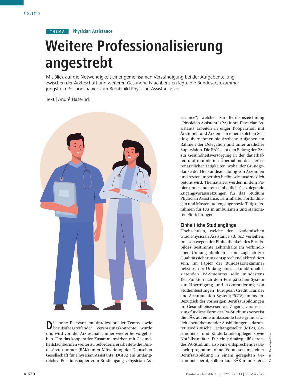 Vorschauseite 1: Physician Assistance: Weitere Professionalisierung angestrebt