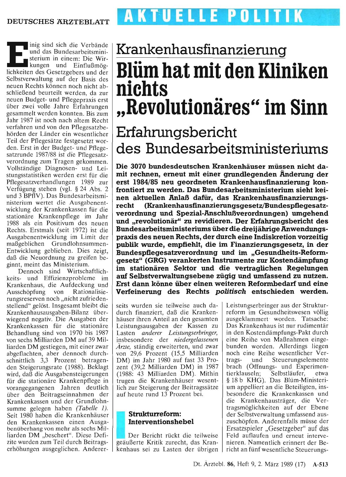 Vorschauseite 1: Krankenhausfinanzierung: Blüm hat mit den Kliniken nichts „Revolutionäres“ im Sinn