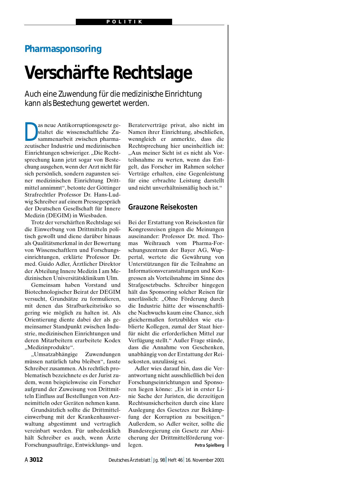 Vorschauseite 1: Pharmasponsoring: Verschärfte Rechtslage