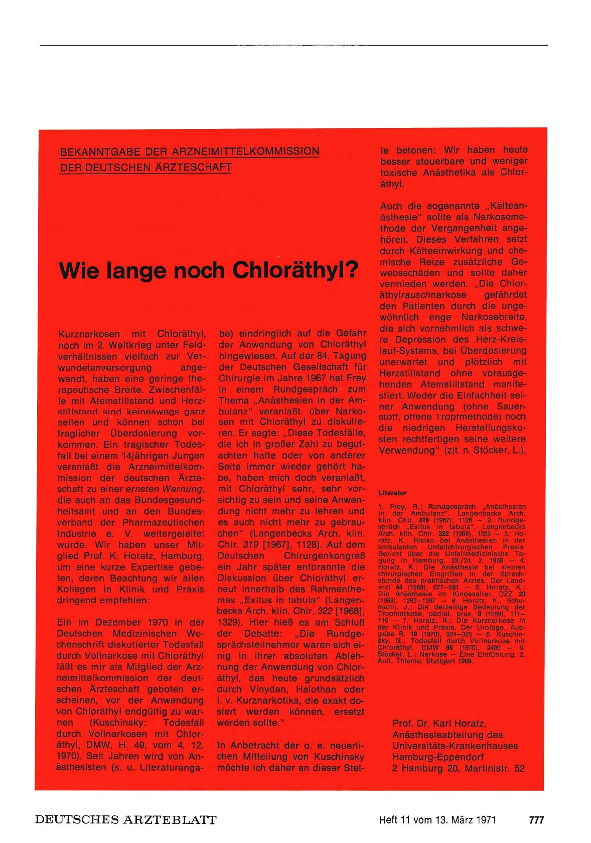 Vorschauseite 1: Wie lange noch Chloräthyl?