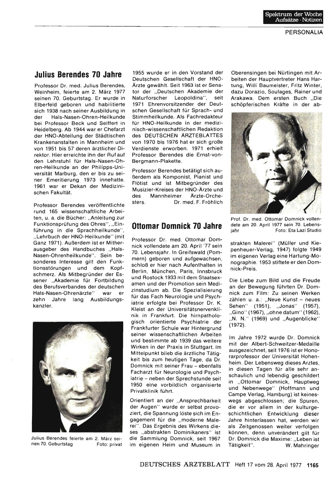 Vorschauseite 1: Ottomar Domnick 70 Jahre