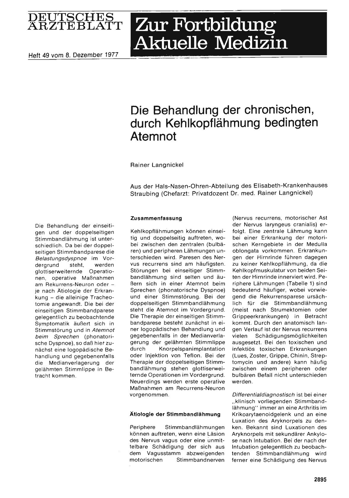 Vorschauseite 1: Die Behandlung der chronischen, durch Kehlkopflähmung bedingten Atemnot