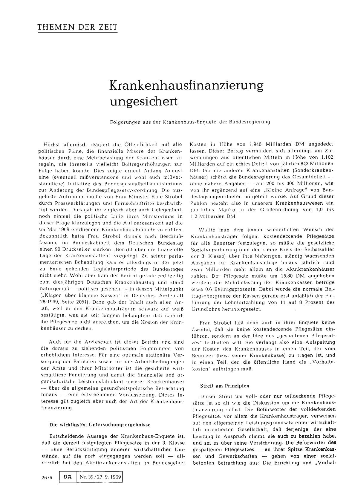 Vorschauseite 1: Krankenhausfinanzierung ungesichert