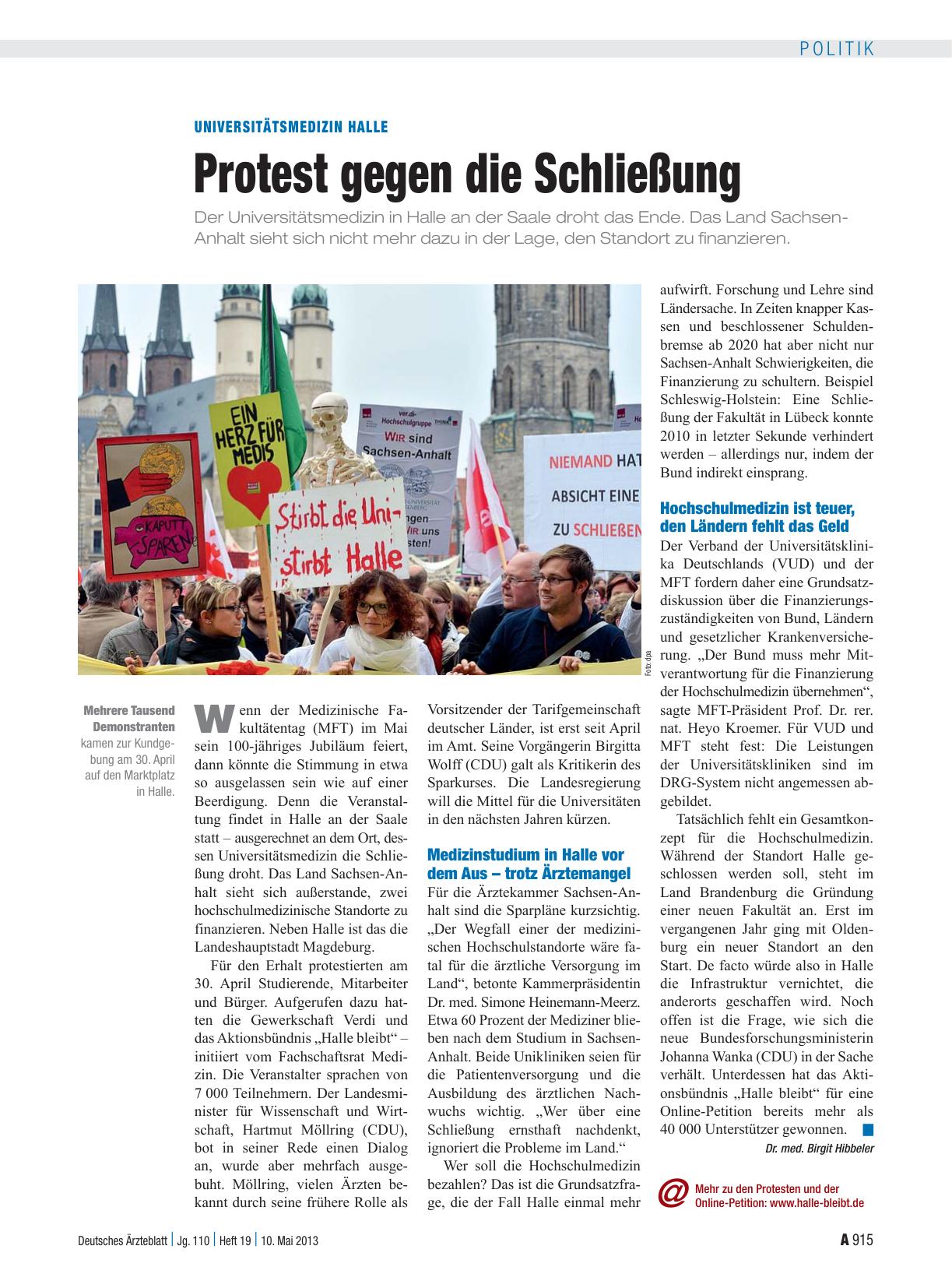 Vorschauseite 1: Universitätsmedizin Halle: Protest gegen die Schließung