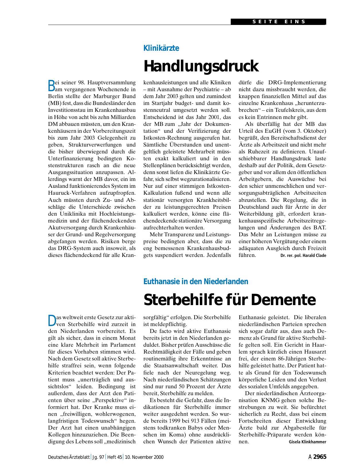 Vorschauseite 1: Klinikärzte: Handlungsdruck