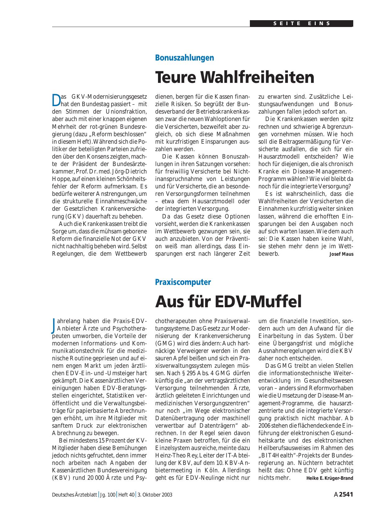 Vorschauseite 1: Bonuszahlungen: Teure Wahlfreiheiten