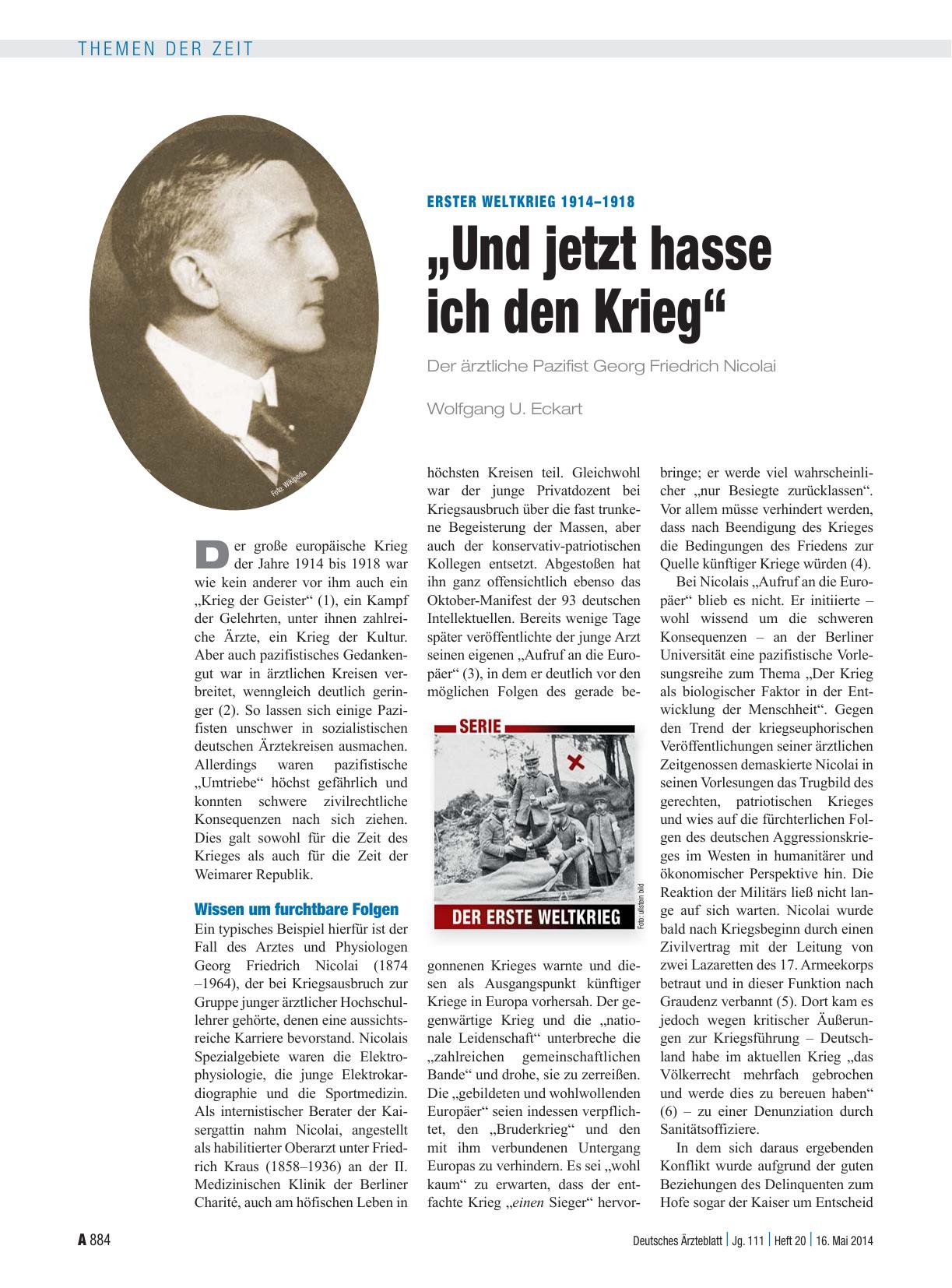 Vorschauseite 1: Erster Weltkrieg 1914–1918: „Und jetzt hasse ich den Krieg“