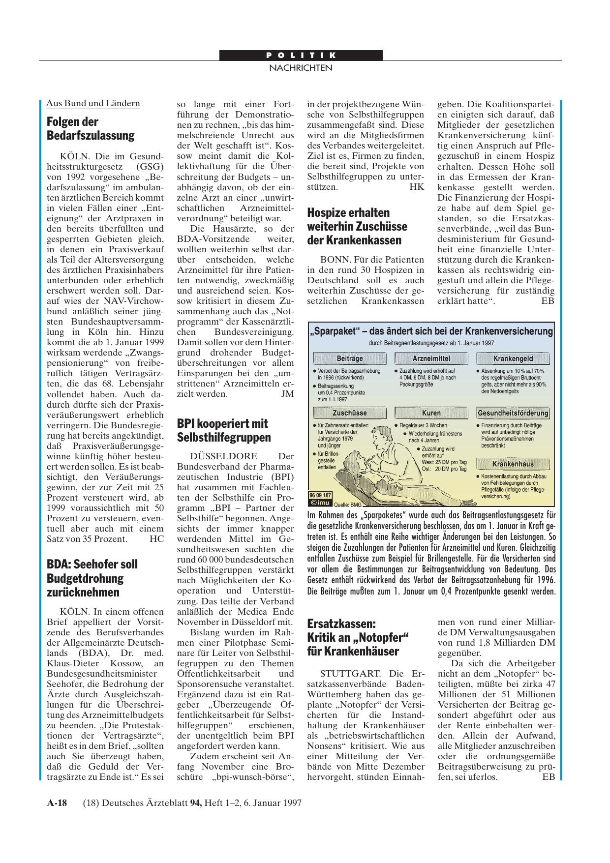 Vorschauseite 1: „Sparpaket„ - das ändert sich bei der Krankenversicherung