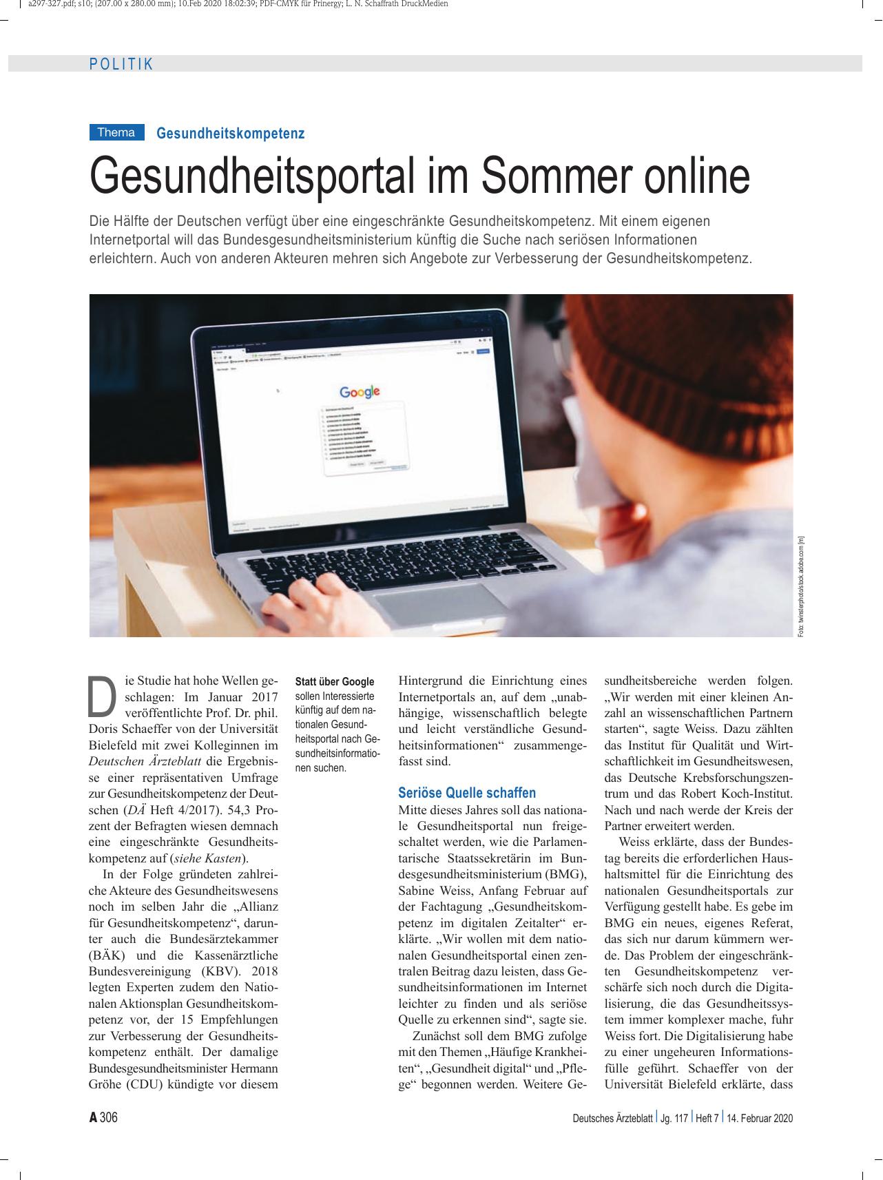 Vorschauseite 1: Gesundheitskompetenz: Gesundheitsportal im Sommer online