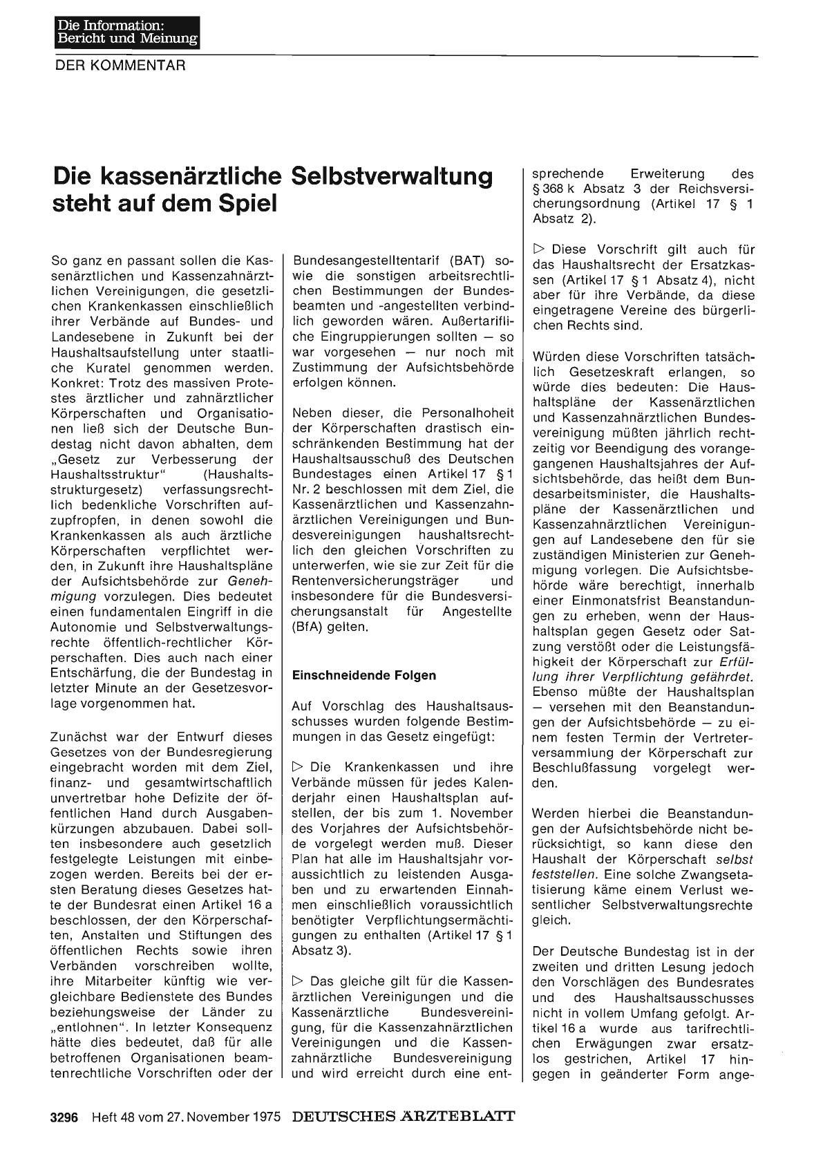 Vorschauseite 1: Die kassenärztliche Selbstverwaltung steht auf dem Spiel