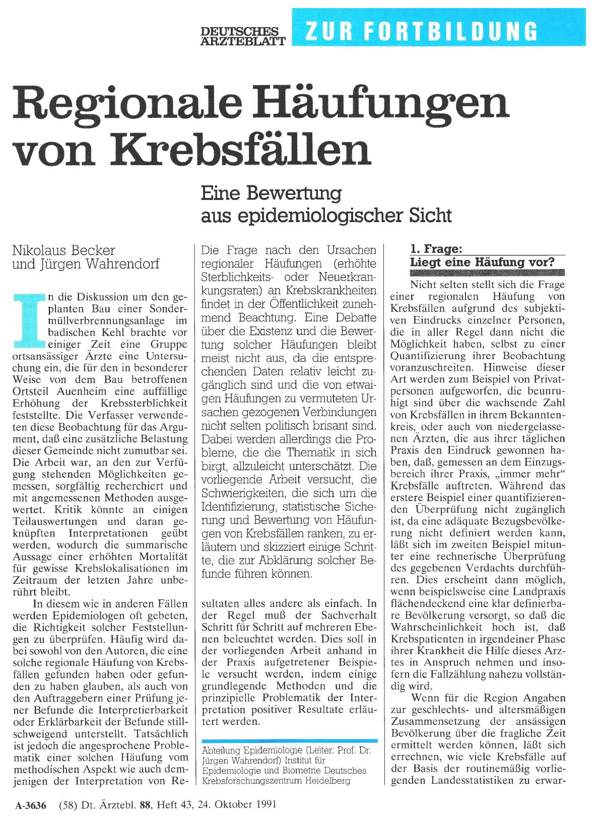 Vorschauseite 1: Regionale Häufungen von Krebsfällen: Eine Bewertung aus epidemiologischer Sicht