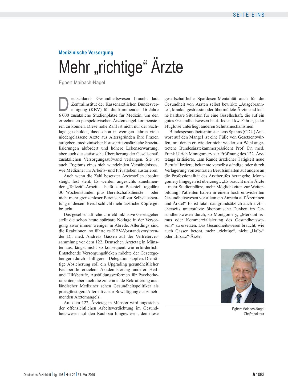 Vorschauseite 1: Medizinische Versorgung: Mehr „richtige“ Ärzte