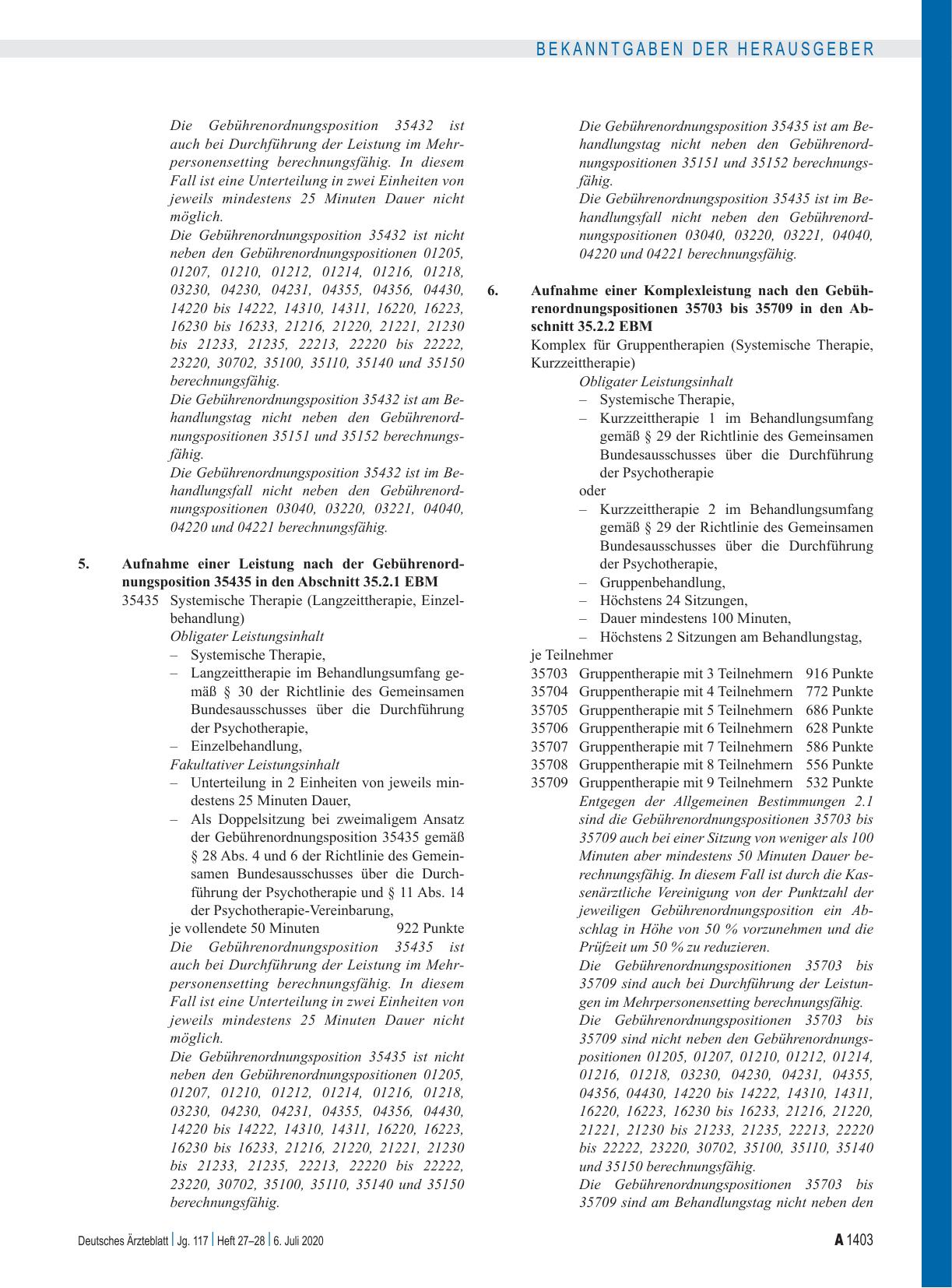 Vorschauseite 2: Beschluss des Erweiterten Bewertungsausschusses nach § 87 Abs. 4 SGB V in seiner 66. Sitzung am 10. Juni 2020 zur Änderung des Einheitlichen Bewertungsmaßstabes (EBM)