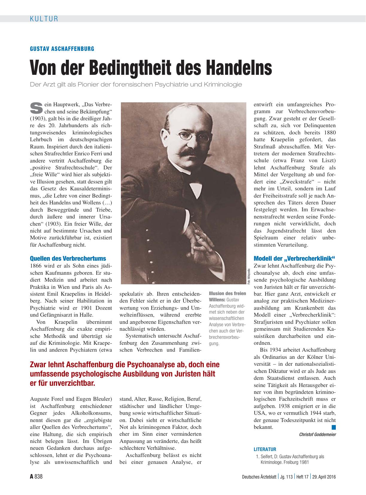 Vorschauseite 1: Gustav Aschaffenburg: Von der Bedingtheit des Handelns