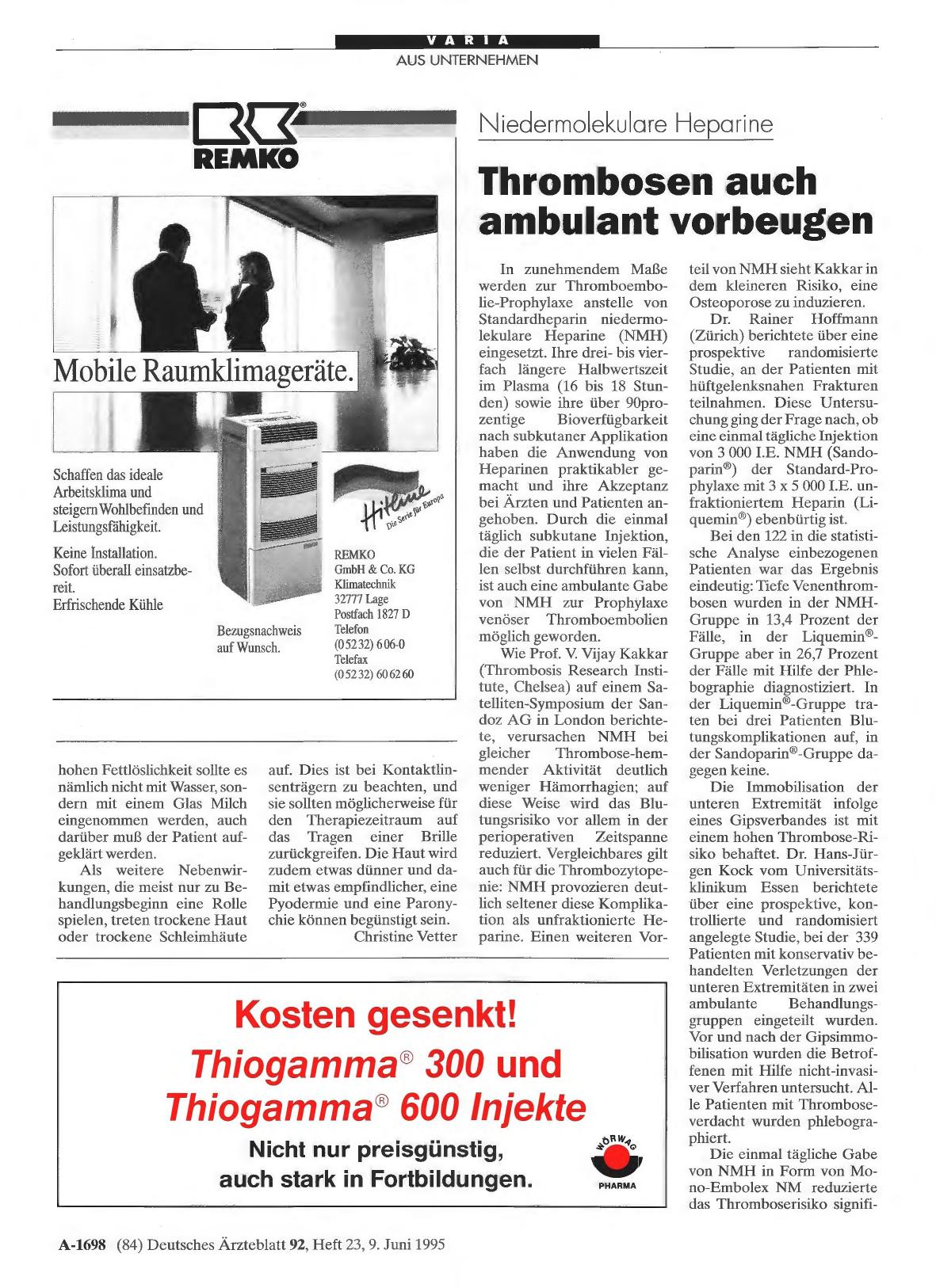 Vorschauseite 1: Niedermolekulare Heparine: Thrombosen auch ambulant vorbeugen