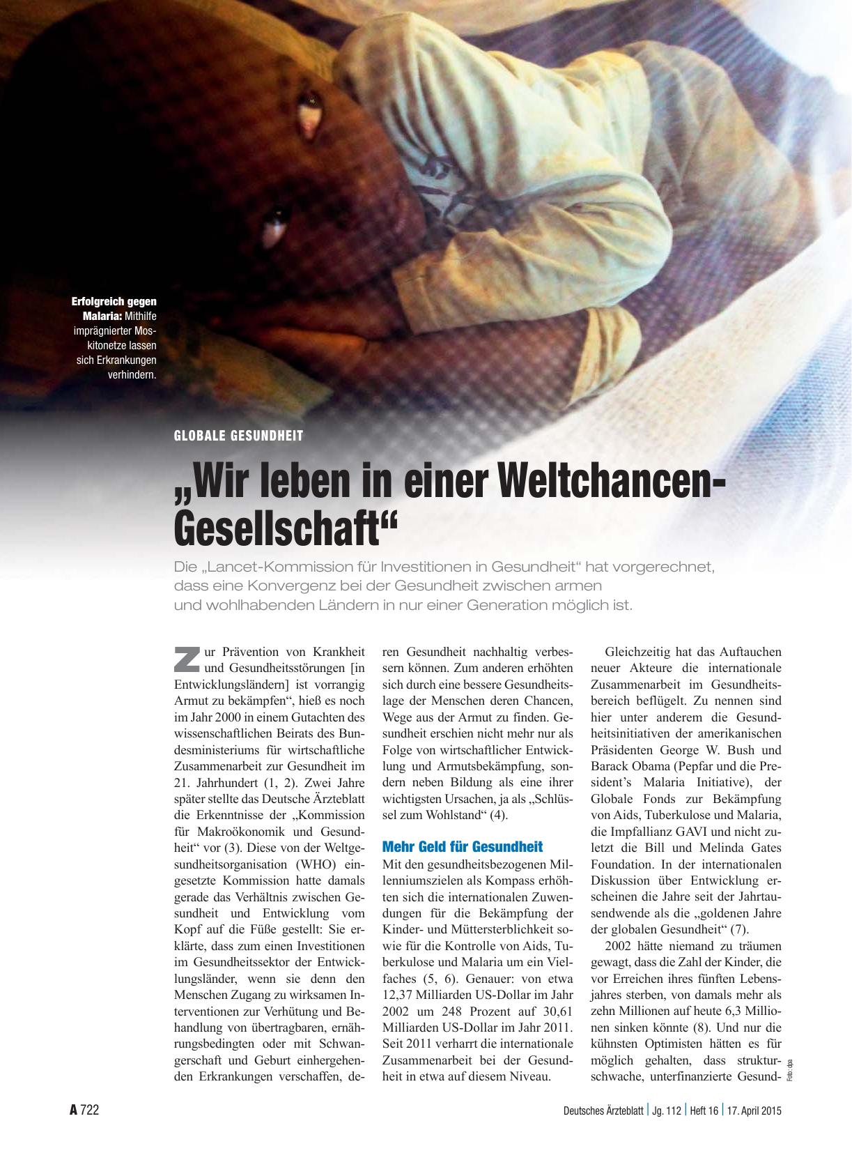 Vorschauseite 1: Globale Gesundheit: „Wir leben in einer Weltchancen-Gesellschaft“