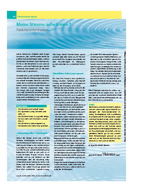 Vorschauseite 1: Meine Stimme aufwärmen ? - Patienteninformation