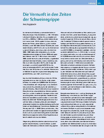 Vorschauseite 1: Die Vernunft in den Zeiten der Schweinegrippe