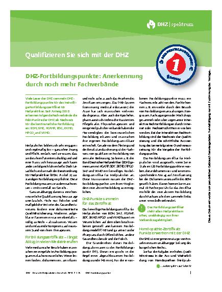 Vorschauseite 1: Qualifizieren Sie sich mit der DHZ - DHZ-Fortbildungspunkte: Anerkennung durch noch mehr Fachverbände