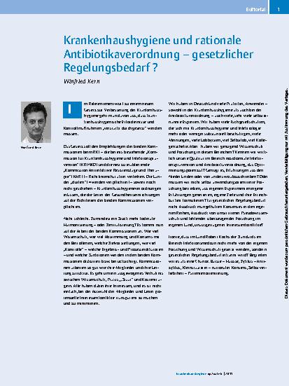Vorschauseite 1: Krankenhaushygiene und rationale Antibiotikaverordnung – gesetzlicher Regelungsbedarf ?