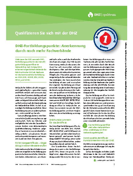 Vorschauseite 1: Qualifizieren Sie sich mit der DHZ - DHZ-Fortbildungspunkte: Anerkennung durch noch mehr Fachverbände