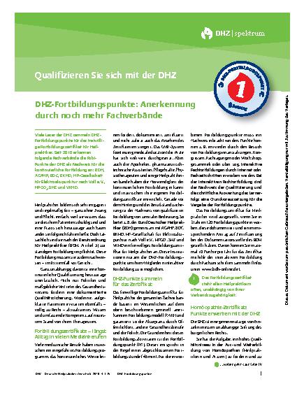 Vorschauseite 1: Qualifizieren Sie sich mit der DHZ – DHZ-Fortbildungspunkte: Anerkennung durch noch mehr Fachverbände