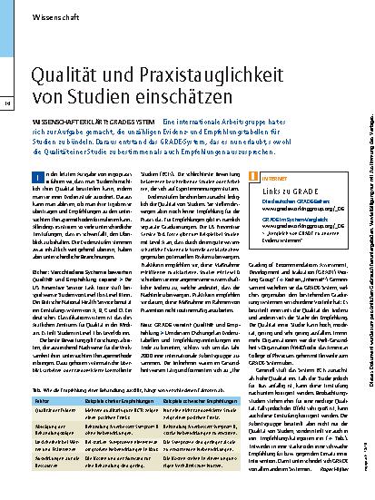 Vorschauseite 1: Wissenschaft erklärt: GRADE-System – Qualität und Praxistauglichkeit von Studien einschätzen