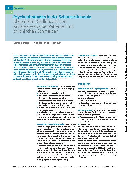 Vorschauseite 1: Psychopharmaka in der Schmerztherapie – Allgemeiner Stellenwert von Antidepressiva bei Patienten mit chronischen Schmerzen