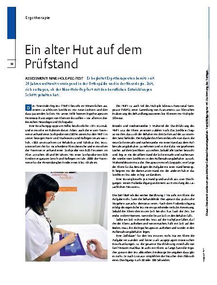 Vorschauseite 1: Assessment: Nine-Hole-Peg-Test – Ein alter Hut auf dem Prüfstand