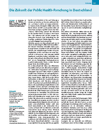Vorschauseite 1: Die Zukunft der Public Health-Forschung in Deutschland