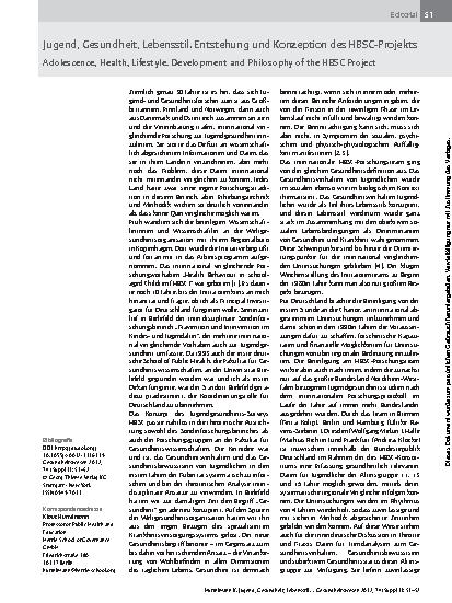 Vorschauseite 1: Jugend, Gesundheit, Lebensstil. Entstehung und Konzeption des HBSC-Projekts