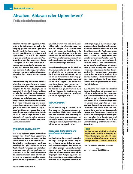 Vorschauseite 1: Absehen, Ablesen oder Lippenlesen?