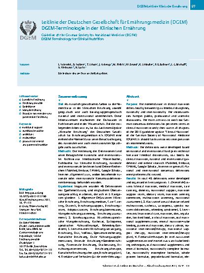 Vorschauseite 1: Leitlinie der Deutschen Gesellschaft für Ernährungsmedizin (DGEM)