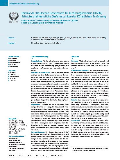 Vorschauseite 1: Leitlinie der Deutschen Gesellschaft für Ernährungsmedizin (DGEM)
