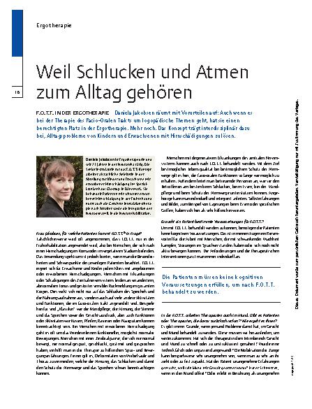 Vorschauseite 1: F.O.T.T. in der Ergotherapie – Weil Schlucken und Atmen zum Alltag gehören