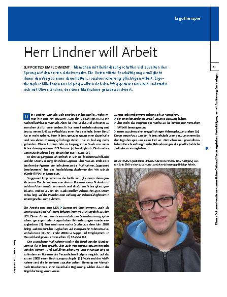 Vorschauseite 1: Supported Employment – Herr Lindner will Arbeit