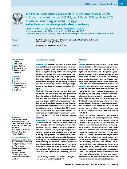Vorschauseite 1: Leitlinie der Deutschen Gesellschaft für Ernährungsmedizin (DGEM) in Zusammenarbeit mit der GESKES, der AKE, der DGN und der DGG