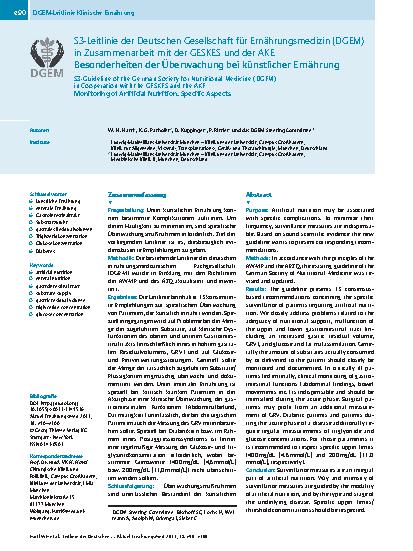 Vorschauseite 1: S3-Leitlinie der Deutschen Gesellschaft für Ernährungsmedizin (DGEM) in Zusammenarbeit mit der GESKES und der AKE