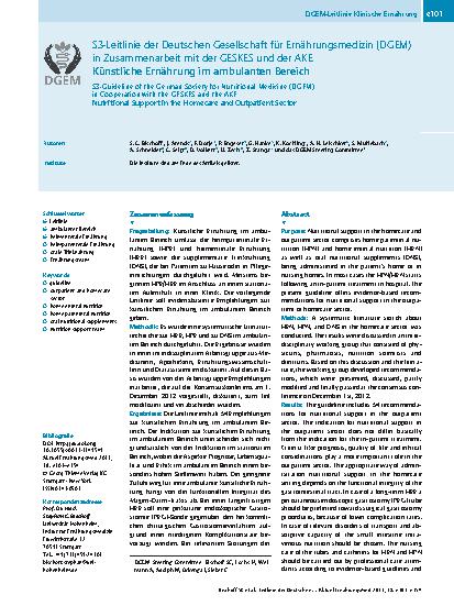 Vorschauseite 1: S3-Leitlinie der Deutschen Gesellschaft für Ernährungsmedizin (DGEM) in Zusammenarbeit mit der GESKES und der AKE