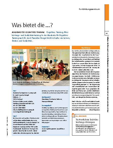 Vorschauseite 1: Akademie für kognitives Training – Was bietet die ...?