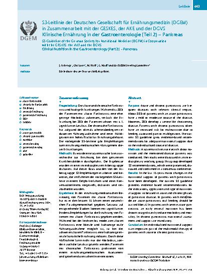 Vorschauseite 1: S3-Leitlinie der Deutschen Gesellschaft für Ernährungsmedizin (DGEM) in Zusammenarbeit mit der GESKES, der AKE und der DGVS
