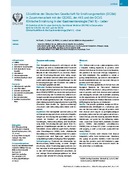 Vorschauseite 1: S3-Leitlinie der Deutschen Gesellschaft für Ernährungsmedizin (DGEM) in Zusammenarbeit mit der GESKES, der AKE und der DGVS