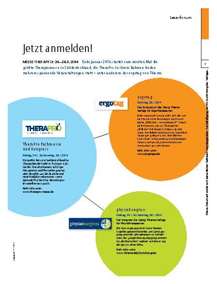 Vorschauseite 1: Messe Therapro: 24.–26.1.2014 – Jetzt anmelden!
